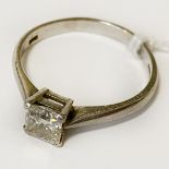 PLATINUM & DIAMOND PRINCESS CUT RING - APPROX 0.90 CT SIZE T