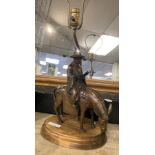 BRONZE CHINESE MAN ON HORSE LAMP - 62 CMS (H) APPROX