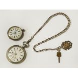 SILVER 935 ENAMELLED POCKET WATCH WITH SILVER ALBERT CHAIN & POCKET WATCH BY MORRIS