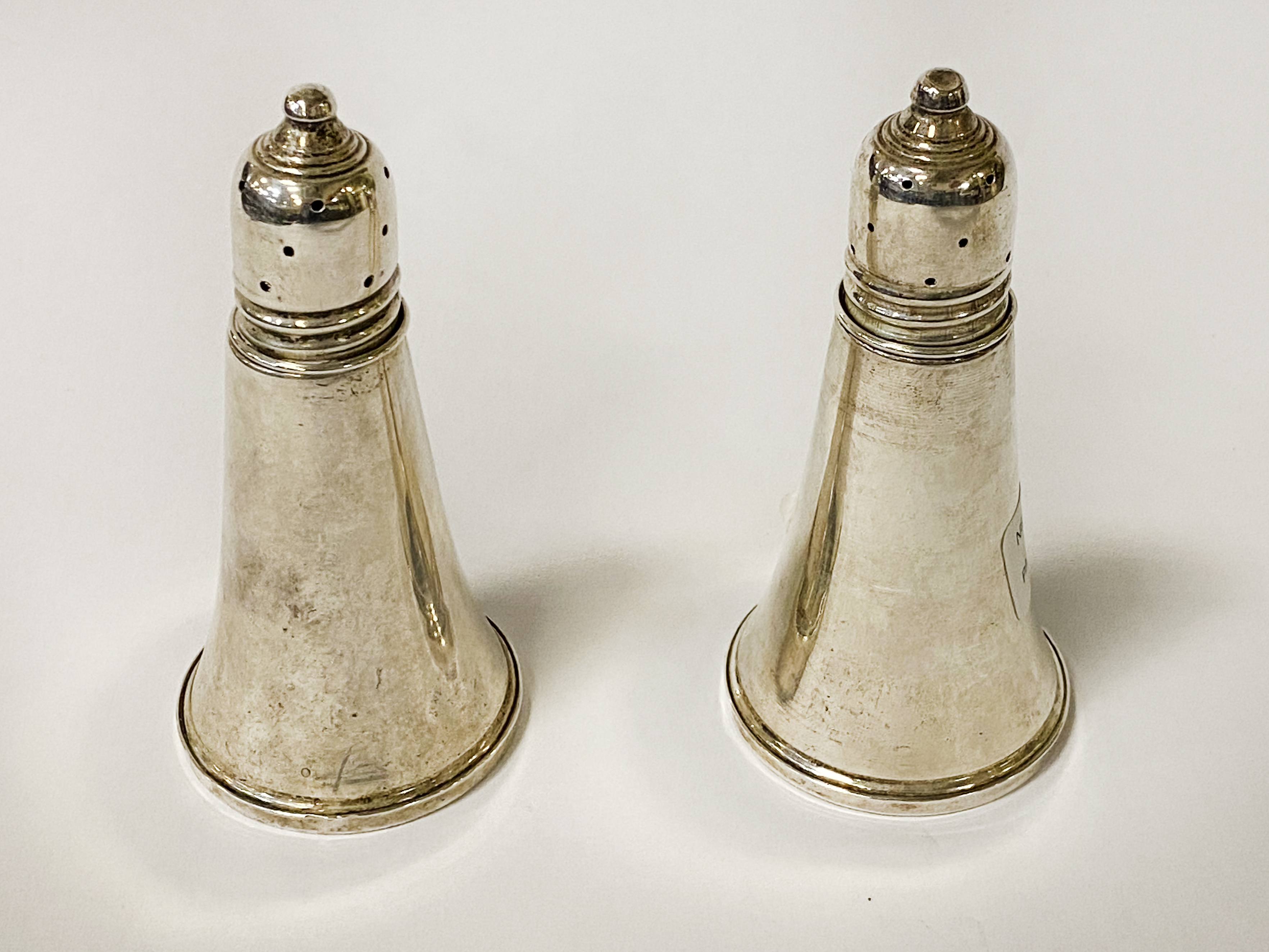 PAIR SILVER SALT & PEPPER POTS 10CM (H) APPROX