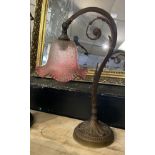 EDWARDIAN BRASS TABLE LAMP WITH CRANBERRY SHADE