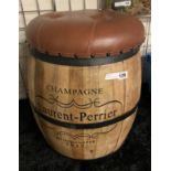 LEATHER TOP CHAMPAGNE BARREL STOOL 53CMS (H) APPROX