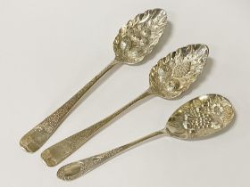 THREE SILVER BERRY SPOONS 6OZ APPROX