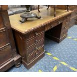 MAHOGANY DESK , GREEN LEATHER TOP 186W 78D 76H