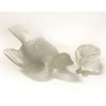 LALIQUE STYLE BIRD AND CROUCHING FIGURE - SMALL CHIP