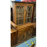 SATINWOOD SECRETAIRE BOOKCASE A/F