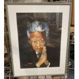 JENNY BLEACKLEY SIGNED WATERCOLOUR OF NELSON MANDELA 46CM X 34CM INNER FRAME - NO FOXING & GREAT