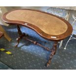 VICTORIAN LEATHER TOP KIDNEY SHAPE TABLE