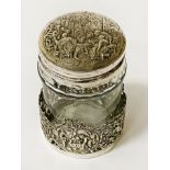 DUTCH SILVER & GLASS LIDDED JAR 11CMS (H) APPROX