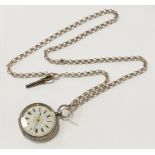 SWISS SILVER POCKET WATCH ON CHAIN - 35 MM FACE APPROX