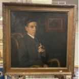 GILT FRAMED OIL ON CANVAS OF JEWISH MAN SMOKING A PIPE BY ARTHUR KYNASTON - 60 X 60 CMS PICTURE ONLY