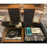 VINTAGE HI-FI COMPRISING SUGDEN CONNOISSEUR TURNTABLE/ROTEL AMP & WHARFDALE TRITON 3 SPEAKERS