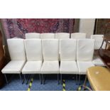 EIGHT WHITE LEATHER DINING CHAIRS ''ROLF BENZ''