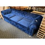 LARGE BLUE VELVET CHESTERFIELD SOFA