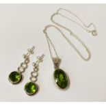 STERLING SILVER PERIDOT SET EARRINGS & PENDANT