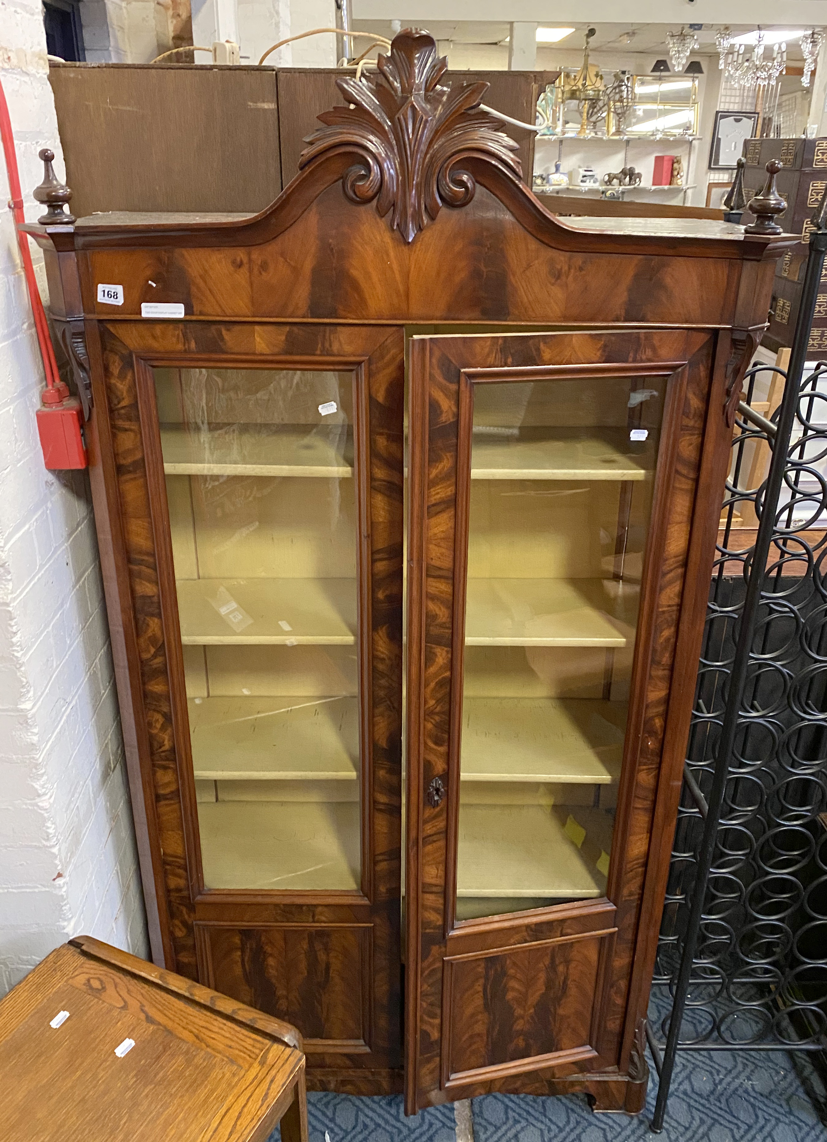 TWO DOOR DISPLAY CABINET WITH FINIALS A/F