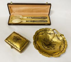 FRENCH LIMOGES CASKET, DISH & HAND PAINTED SALAD SERVERS