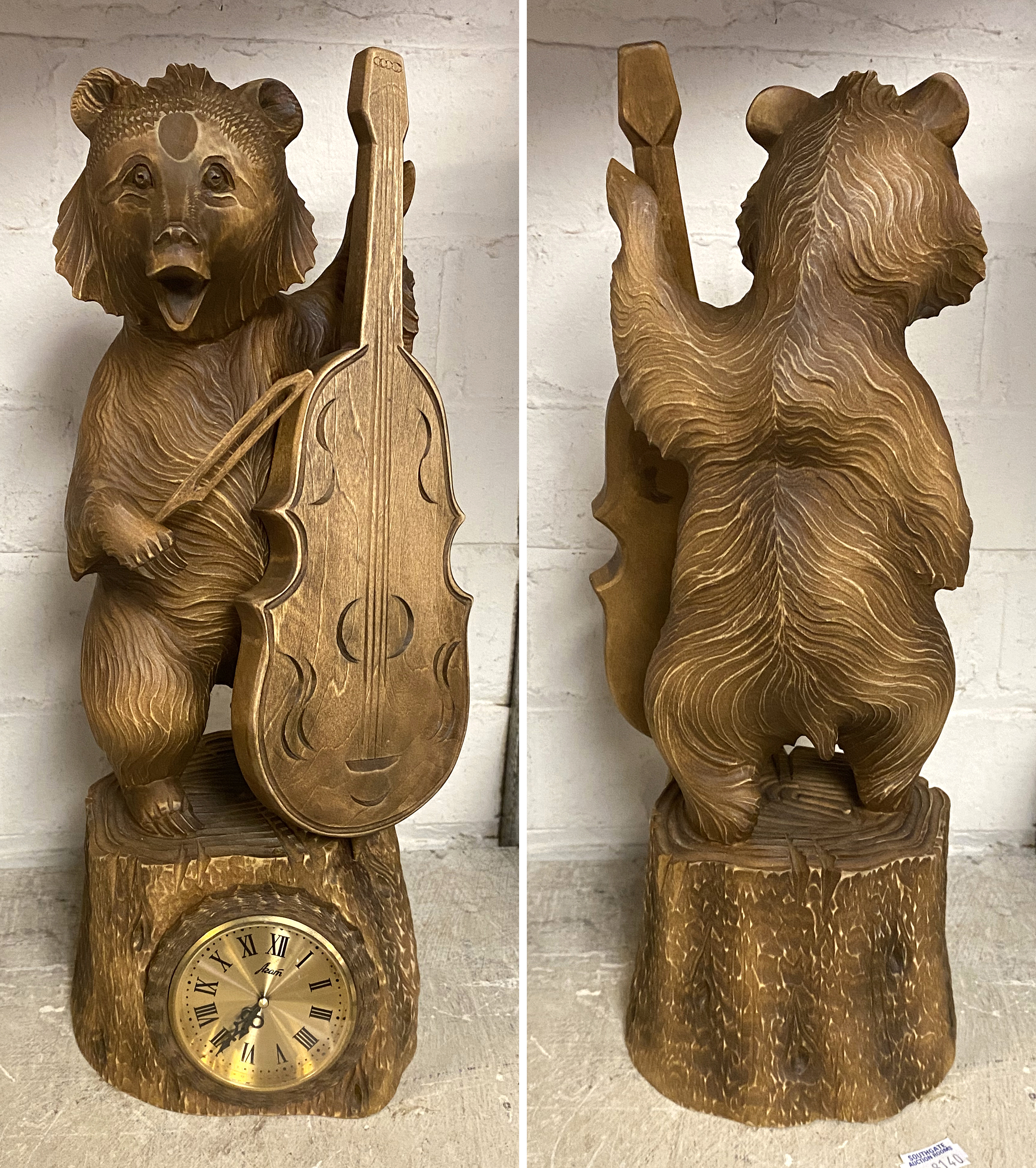 RUSSIAN WOODEN BEAR CLOCK BY AZAM 37CMS (H) APPROX