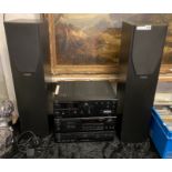 HI-FI SYSTEM INC. JVC RECEIVER/CASSETTE/CD WITH TALL MISSION SPEAKERS A/F