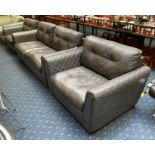 SISSI ITALIA RAPHAEL LARGE SOFA & 2 LOVE CHAIRS - GREY LEATHER