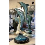 COLOUR BRONZE DOLPHIN GROUP ON MARBLE BASE - 60 CMS (H)