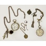 SILVER POCKET WATCH & ANOTHER WITH ASSORTED SILVER
