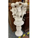 TRIO OF CHERUB ON COLUMN