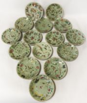 SET OF CHINESE CELADON FAMILLE ROSE HAND PAINTED PLATES 1821-1850