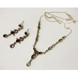 STERLING SILVER MIXED GEMSTONE SET NECKLACE & EARRINGS
