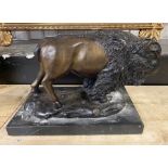 BRONZE BISON ON MARBLE BASE - 31CM (L)