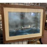 FRAMED OIL PAINTING OF S.S HEATHMORE OF OF LIVERPOOL IN A GALE IN THE BAY OF BISCAY 1887 SIGNED
