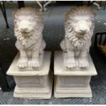 PAIR OF SMALL LIONS ON COLUMNS