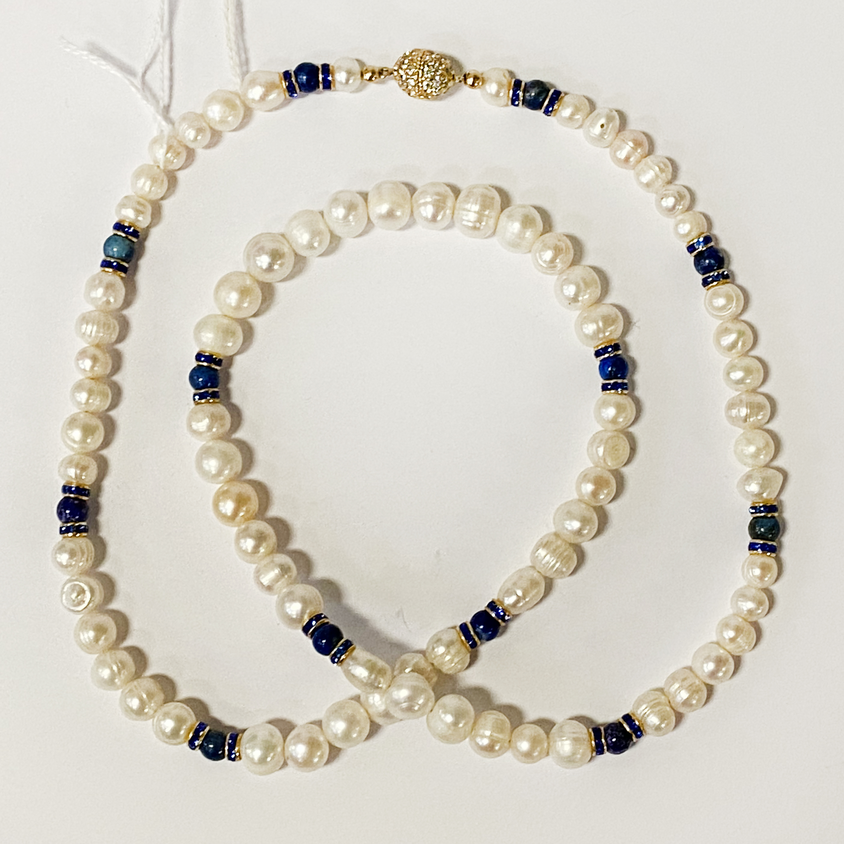 PEARL NECKLACE WITH LAPIS LAZULI & SWAROVSKI CRYSTALS