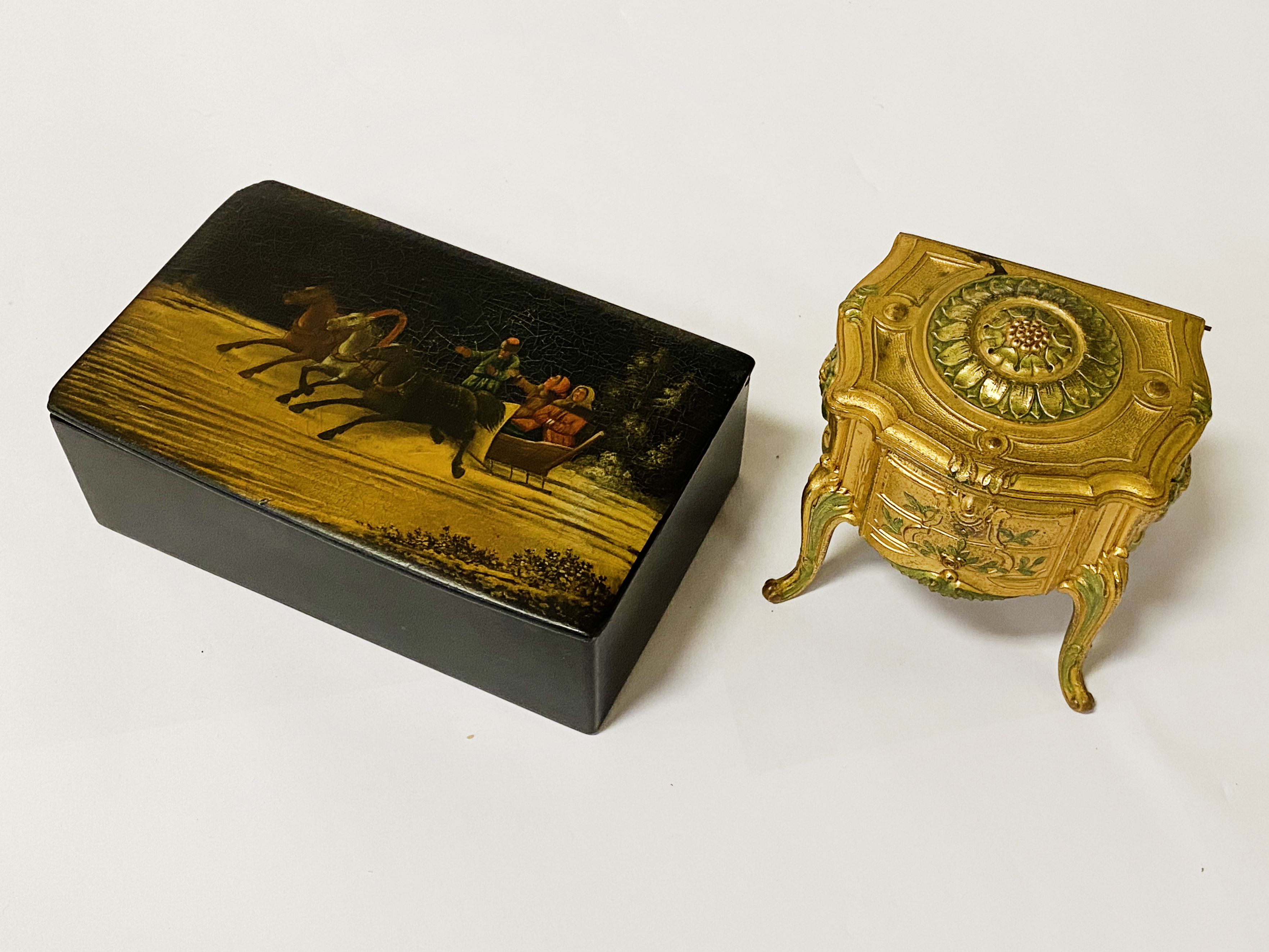 HAND PAINTED RUSSIAN BOX &GILT CASKET, 7 HAND PAINTED MEISSEN PLATES - Image 2 of 2