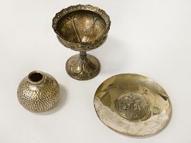 TWO 830 SILVER ITEMS & AN INDIAN SILVER RAISED BOWL