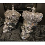 PAIR SILVER COLOUR SKULLS & CROWNS