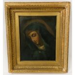 AFTER CARLO DOLCI - PORTRAIT OF THE YOUNG VIRGIN MARY - OIL ON CANVAS IN GILT FRAME - 26CMS X 21CMS