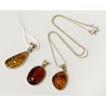 3 X STERLING SILVER AMBER JEWELLERY