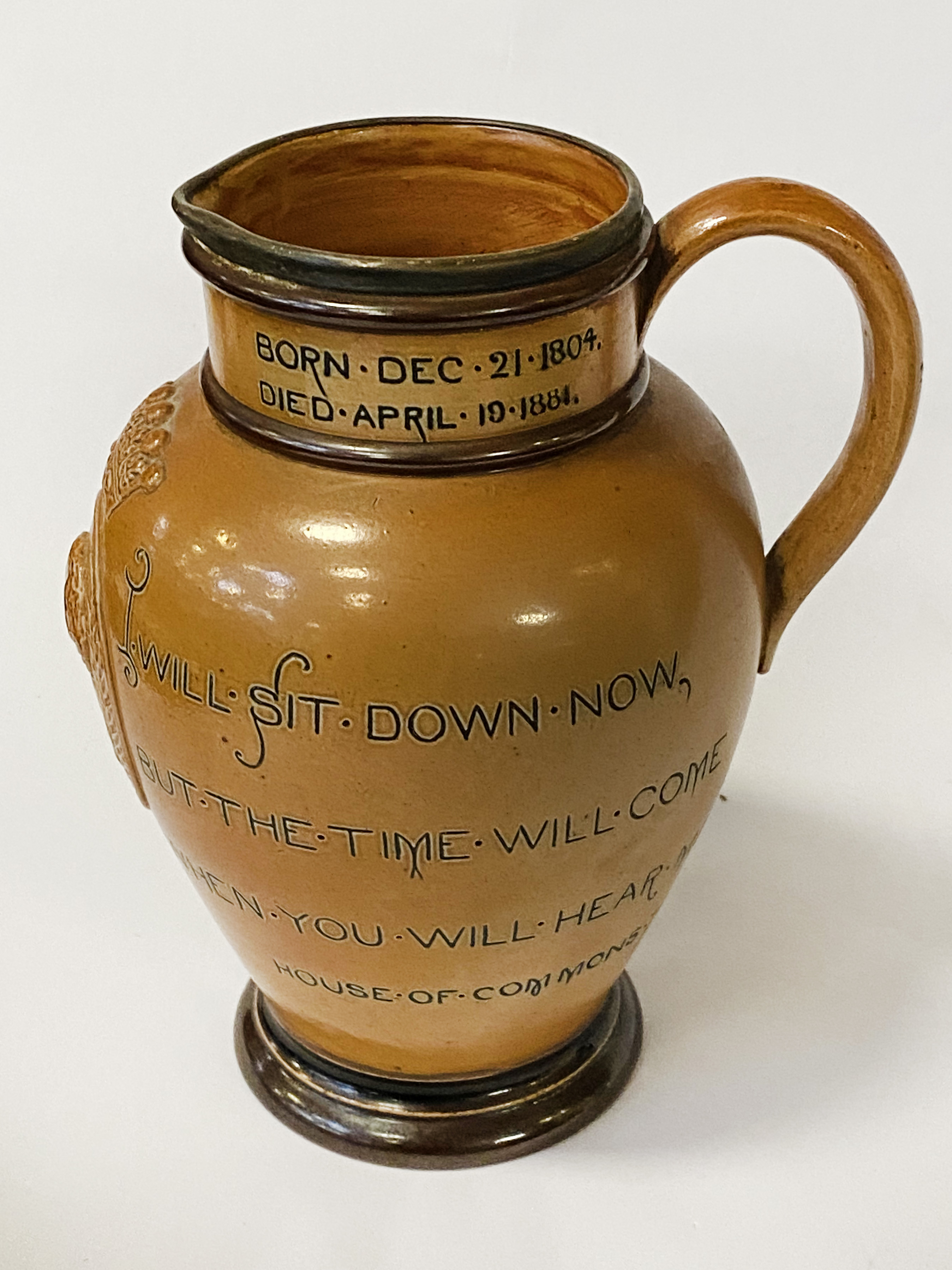 DOULTON LAMBETH DISRAELI COMMEMORATIVE STONEWARE JUG - JOHN MORTLOCK & CO OXFORD ST LONDON C1881 - Image 3 of 4