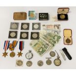 H/M SILVER POCKET WATCH & BANK NOTES, COINS, MEDALS & OTHER ITEMS