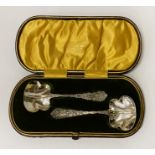 PAIR OF SILVER CADDY SPOONS - CASED