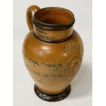 DOULTON LAMBETH DISRAELI COMMEMORATIVE STONEWARE JUG - JOHN MORTLOCK & CO OXFORD ST LONDON C1881