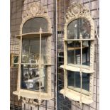 PAIR OF EARLY PAINTED WOODEN CARVED SHELF MIRRORS