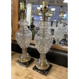 PAIR OF CUT GLASS LAMPS ON MARBEL BASES 53CMS (H)