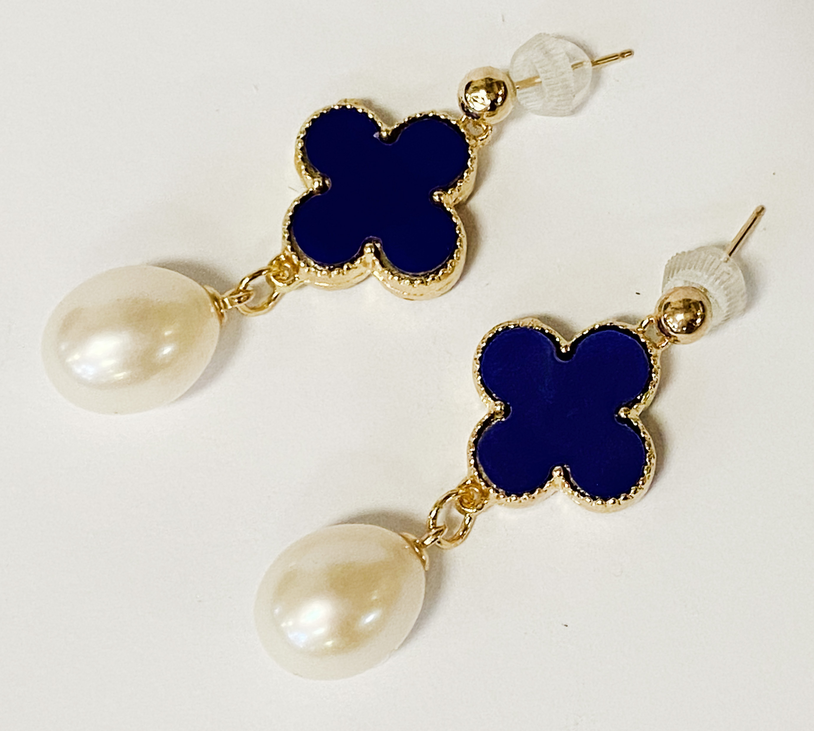 9CT GOLD BLUE CLOVER SOUTH SEA PEARL EARRINGS