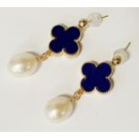 9CT GOLD BLUE CLOVER SOUTH SEA PEARL EARRINGS
