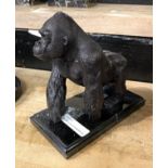 BRONZE GORILLA ON MARBLE BASE - 19CMS (H)