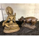 BRASS INDIAN FIGURE & FIGURE OF A PIG