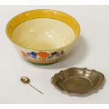 CLARICE CLIFFE BIZARRE COLLECTION - CROCUS BOWL WITH SILVER PIN DISH