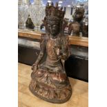 BRONZE CHINESE FIGURE WITH SEAL MARK TO BACK 30CMS (H)